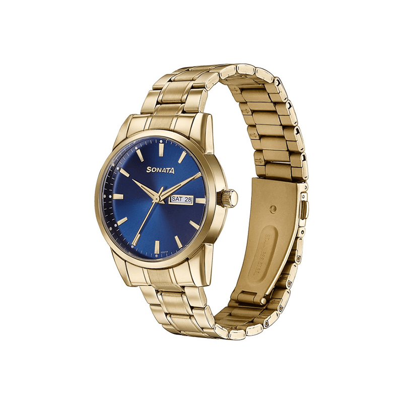 Sonata Quartz 77147YM01 Analog Day Date Stainless Steel Strap Men's Watch