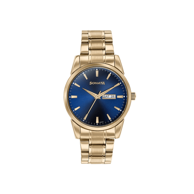 Sonata Quartz 77147YM01 Analog Day Date Stainless Steel Strap Men's Watch
