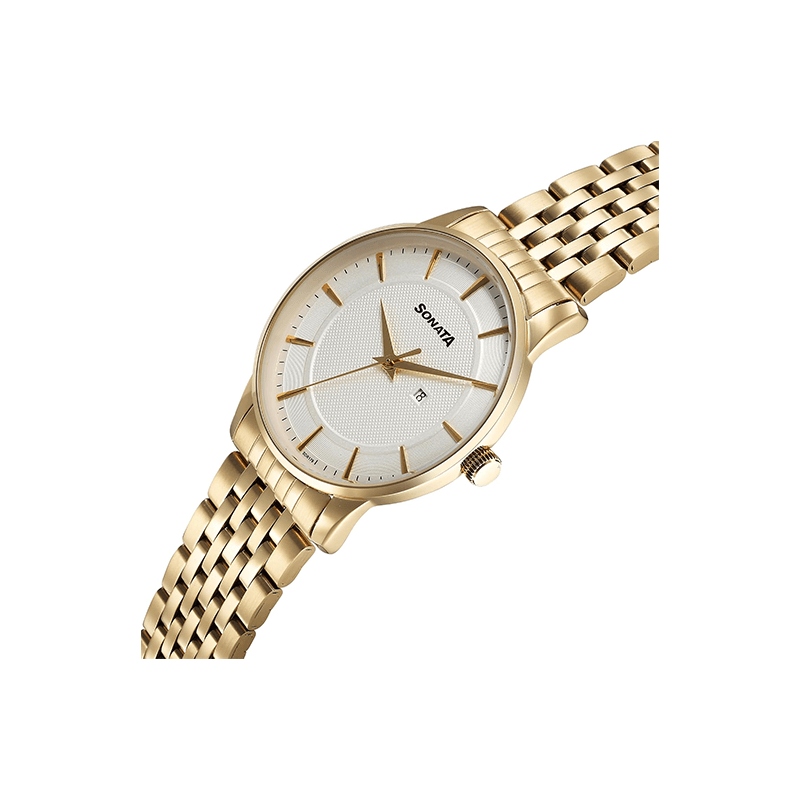 Sonata Festive Quartz 77153YM01 Analog Stainless Steel Strap Men’s Watch