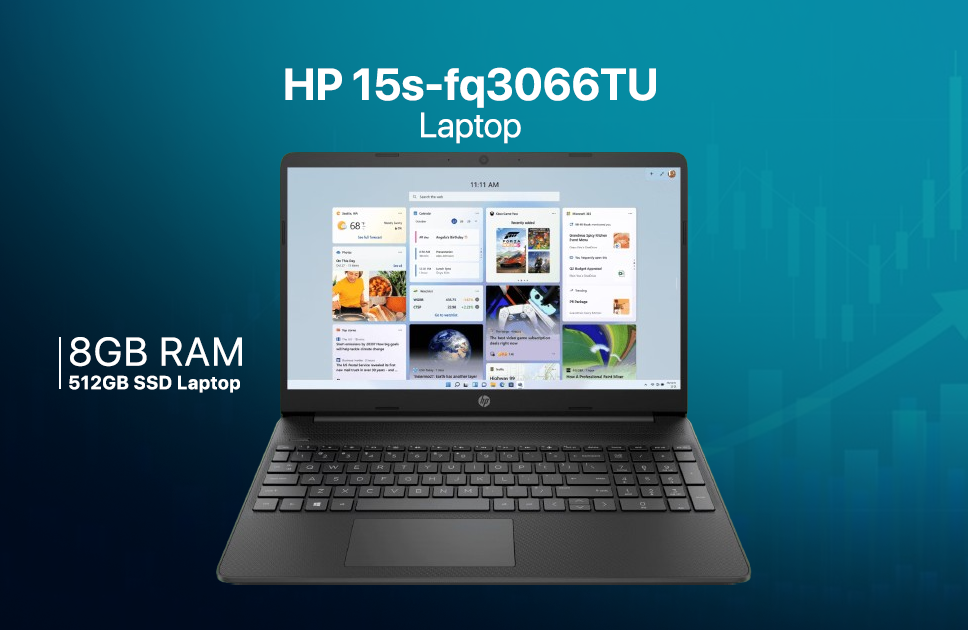 HP 15s-fq3066TU Laptop Intel Celeron N4500 processor, 8GB RAM, and a 512GB SSD