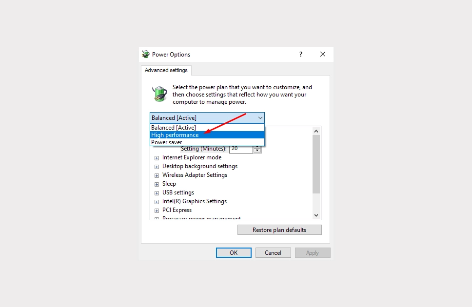 Confirm the power settings are set to the optimum levels.